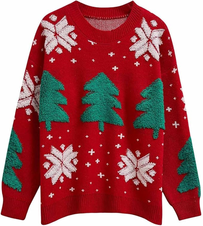 CHICWISH Christmas Sweater for Women Snowflake Christmas Tree Knit Sweatshirt Long Sleeve Xmas Ho... | Amazon (US)