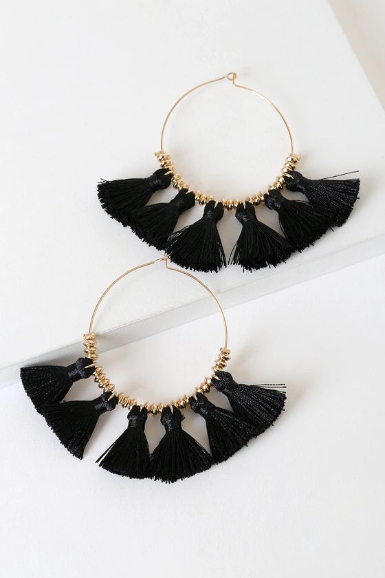 A Royal Touch Gold and Black Fringe Hoop Earrings | Lulus (US)