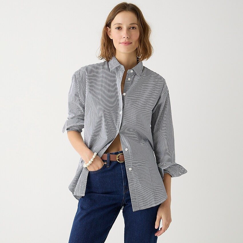 Relaxed-fit crisp cotton poplin shirt in navy stripe | J.Crew US
