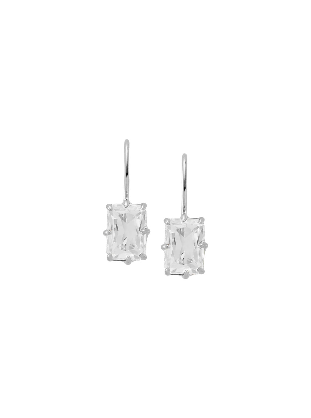 EMILE RADIANT CUT 8-PRONG LAB WHITE SAPPHIRE EARRINGS, SILVER | Dorsey