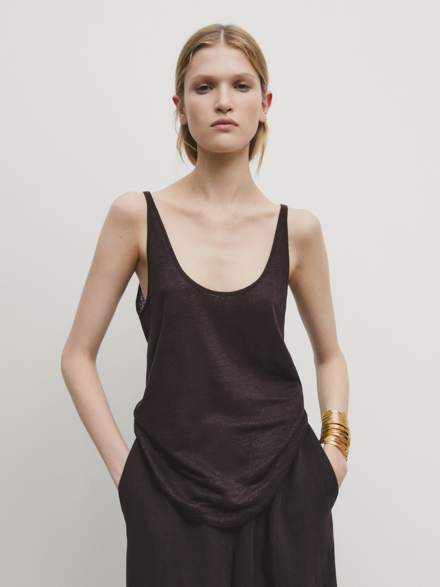 100% linen strappy top | Massimo Dutti UK