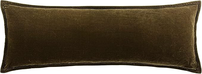 HiEnd Accents Stella Faux Silk Velvet Lumbar Pillow, 14x42 inch, Green Ochre, Romantic Western Mo... | Amazon (US)