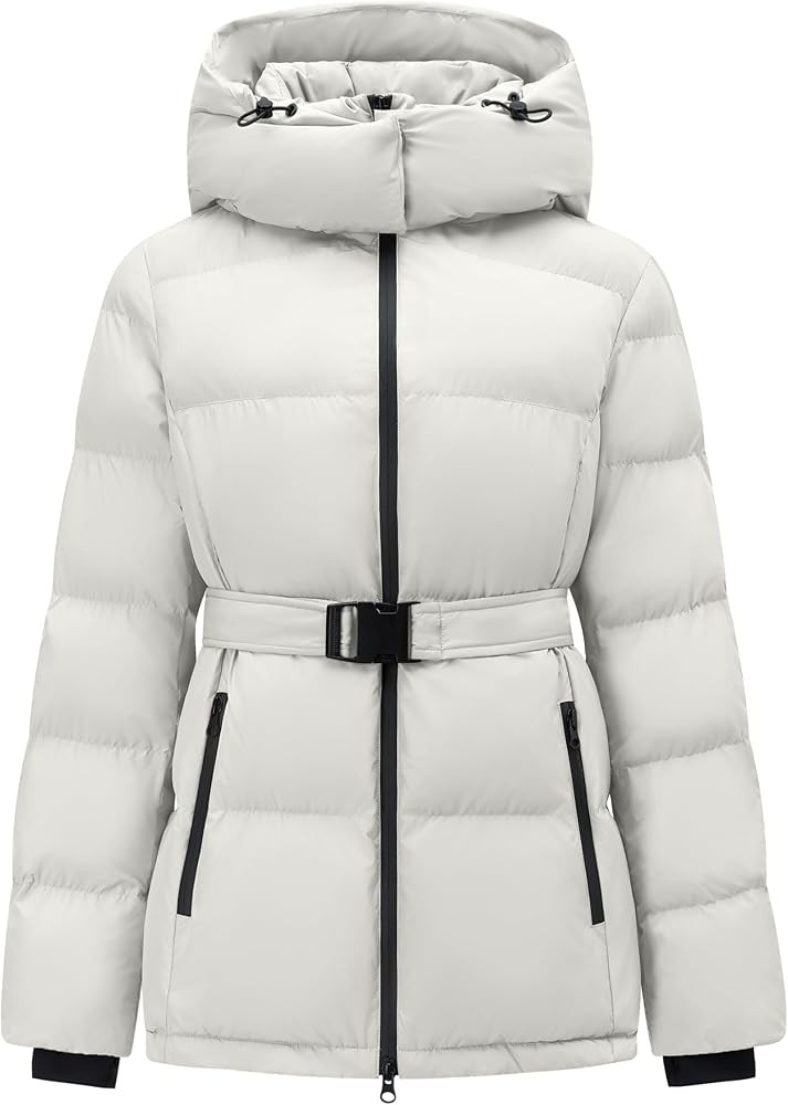 PUREPEAR Women's Long Puffer Jackets Slim Fit Water-Resistant Detachable Hooded with Belt | Amazon (CA)