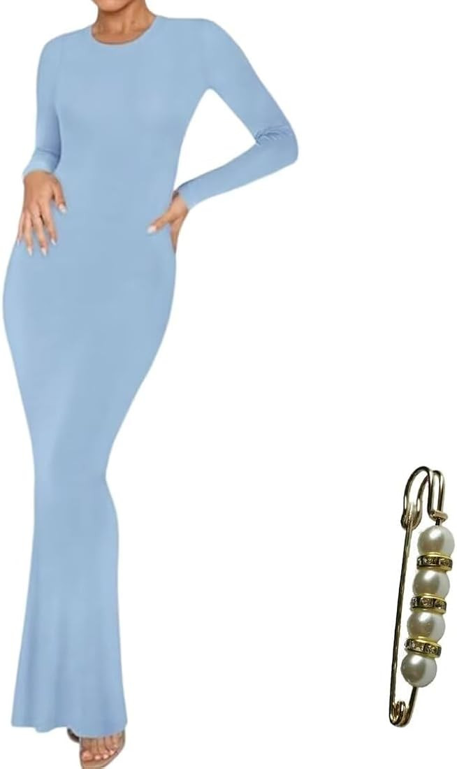 Women's Crew Neck Long Sleeve Bodycon Dresses Maxi Dress for Women | Amazon (US)