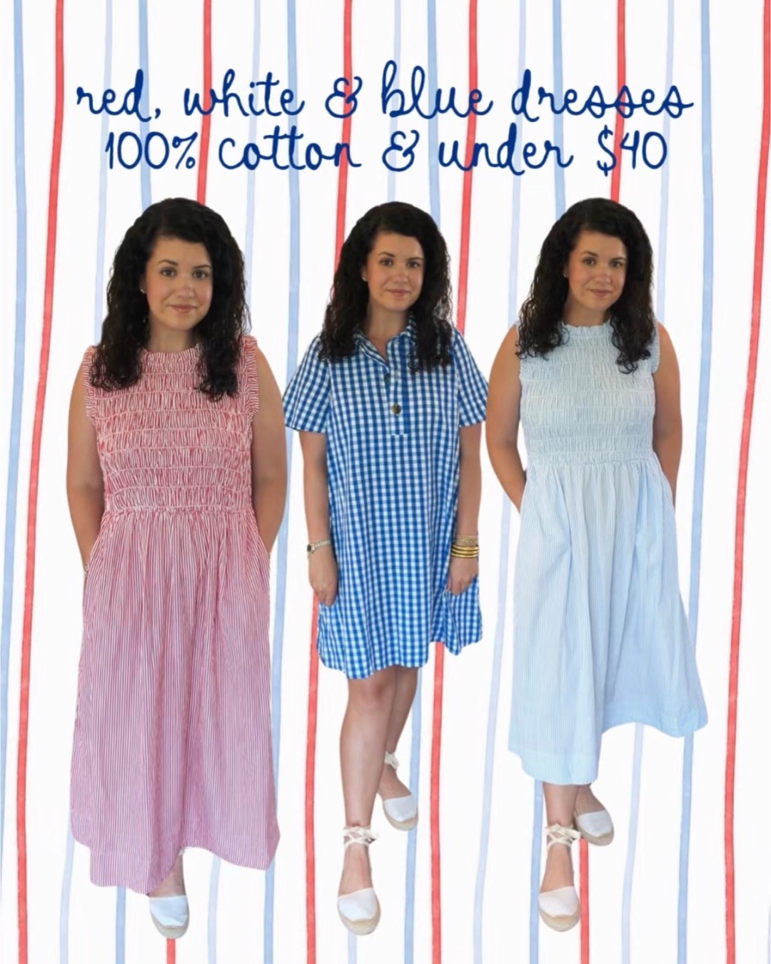 If you’re looking for cute summer dresses that are lightweight, breathable, and actually comfortable in the heat - these are SO good ☀️🤍

I love finding pieces that feel timeless and classic, and these dresses are exactly that!! They’re all 100% cotton, under $40 right now during the online sale, and the kind of dresses you’ll wear over and over all summer long and still love year after year👏🏼

I’ve already been wearing mine nonstop and had to share because they are perfect for any patriotic event like the 4th of July, vacations, brunch, church, or honestly any sunny summer day 🇺🇸✨

Linked before sizes start disappearing 🤍

#usa #america #godblessamerica #patriotic #patrioticstyle #redwhiteblue #memorialday #mdw #4thofjuly #fourthofjuly #july4th 
#dress #dresses #dresslover #summerdress #summer #summerstyle #summeroutfits #spring #springstyle #ladiesstyle #ladieswear #loungewear #cotton #naturalfibers #lowtox #lowtoxliving #crunchymama #sundaystyle #churchoutfit #ootd #momstyle #femininefashion #outfitinspo #summerfashion #summerdress #babyshower #style #fashion #church #brunch #preppy #preppystyle #grandmillenial #grandmillenialstyle #ladies #ladiesfashion #ladiesstyle #classic #classicstyle #chic #timeless #timelessstyle #lookforless #desingerlookalike #affordable #affordablefashion #affordablestyle #budgetfriendly #budgetstyle #styleonabudget #momlife #momfit #momoutfit #everydaystyle #affordabledresses #sale #salealert #majorsale #deal #dealoftheday #memorialday #mdw #memorialdaysale

#LTKootd #LTKSaleAlert #LTKSeasonal