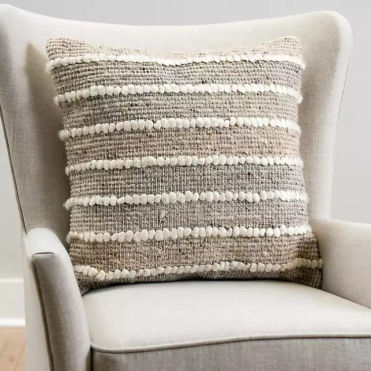New!Tan Woven Stripes Wool Pillow | Kirkland's Home