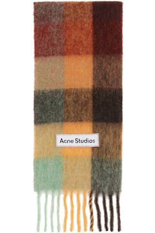 Brown & Yellow Mohair Checked Scarf | SSENSE