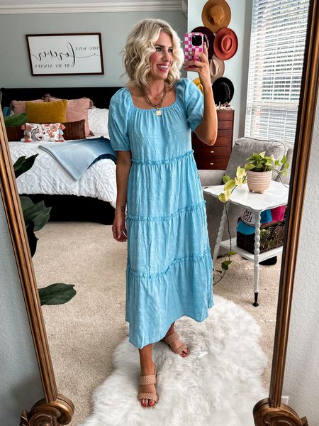 Loose on or off the shoulder crinkle tired midi dress from Amazon 
Comes in tons of colors
Runs big IMO + wearing a small


#LTKstyletip #LTKfindsunder50
