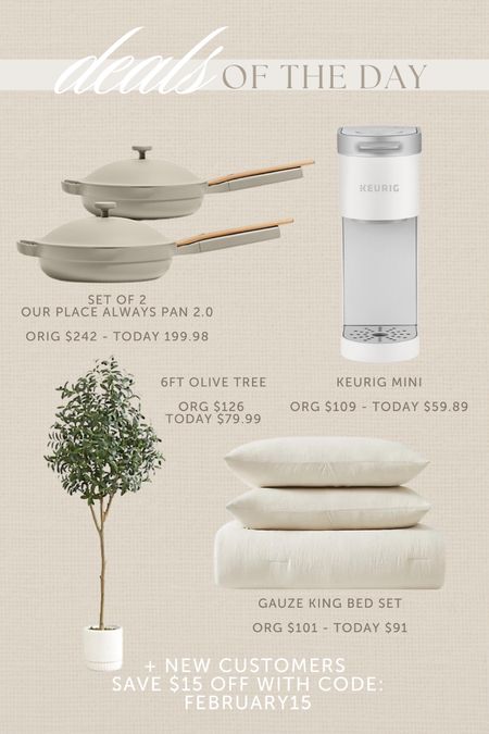 @qvc deals of the day! Save big today on these home items + new customers save an extra $15 off with code FEBRUARY15 

#ad #loveqvc #deals #salealert #olivetree #ourplace #pans #cookware #keurig #coffeemaker #bedding #gauzebedding #homefinds #homedeals 

#LTKsalealert #LTKhome #LTKfindsunder100