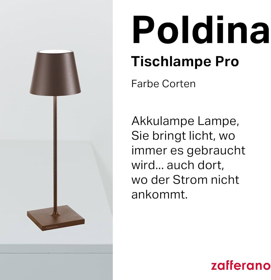 Zafferano, Poldina Pro Lampe, Kabellose, Wiederaufladbare Tischlampe mit Touch Control, Auch f\u0... | Amazon (DE)
