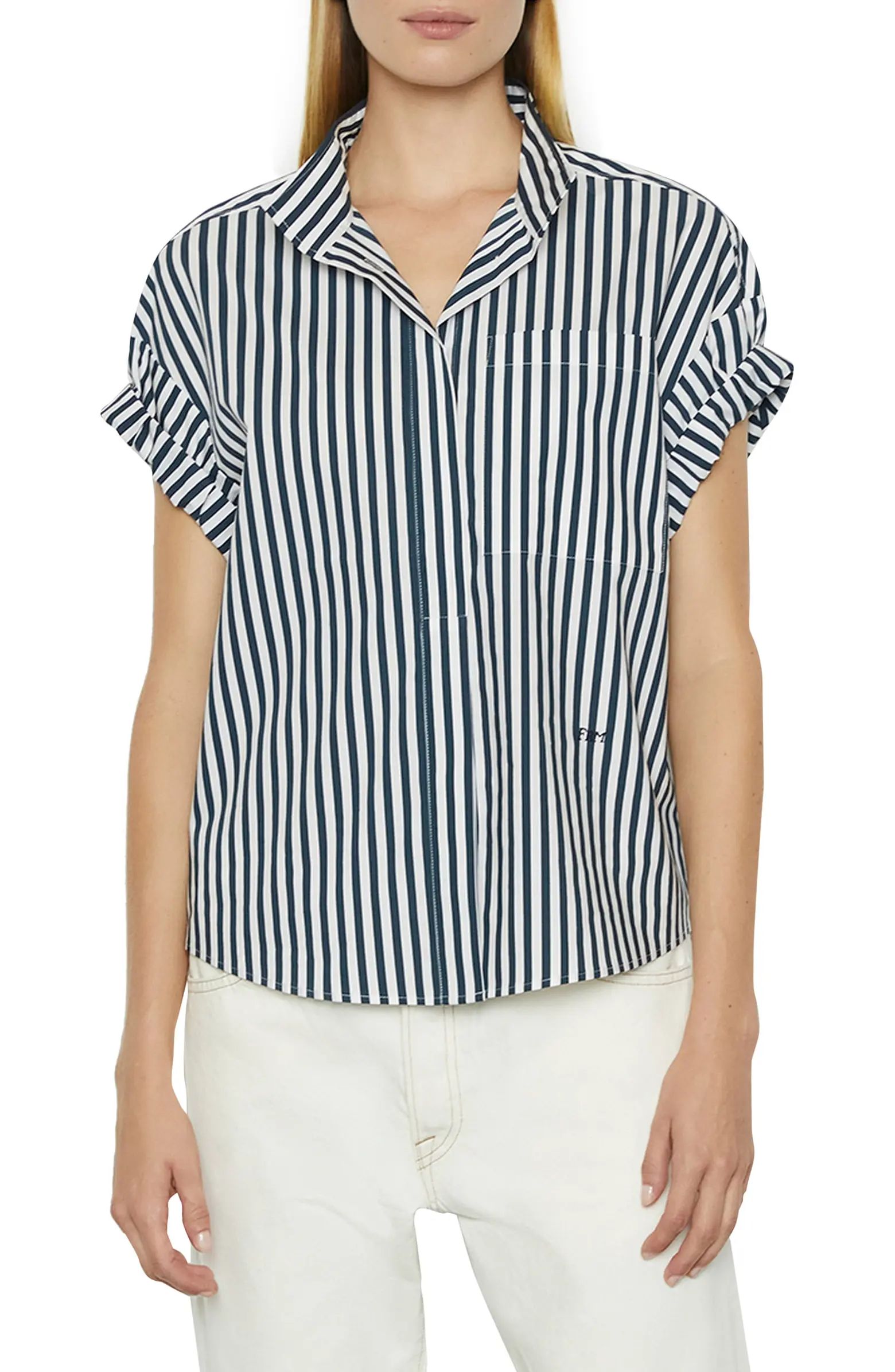 FRAME Sheila Stripe Short Sleeve Organic Cotton Shirt | Nordstrom | Nordstrom