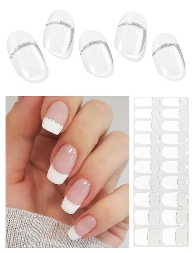 Semi Cured Gel Nail Strips (A White French Tip), Clear Base, 20 Pcs Gel Nail Wraps, Stickers, UV ... | Amazon (US)