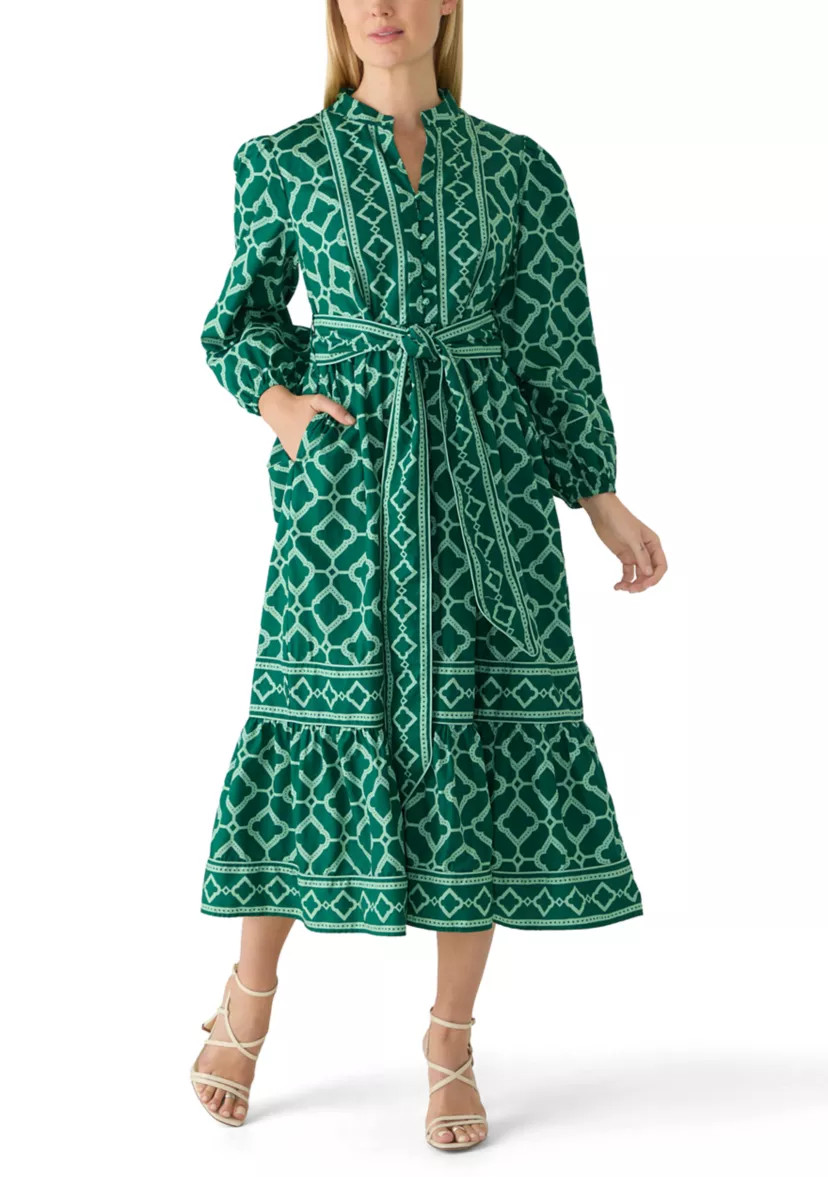 Petite Long Sleeve Midi Split Neck Dress | Belk