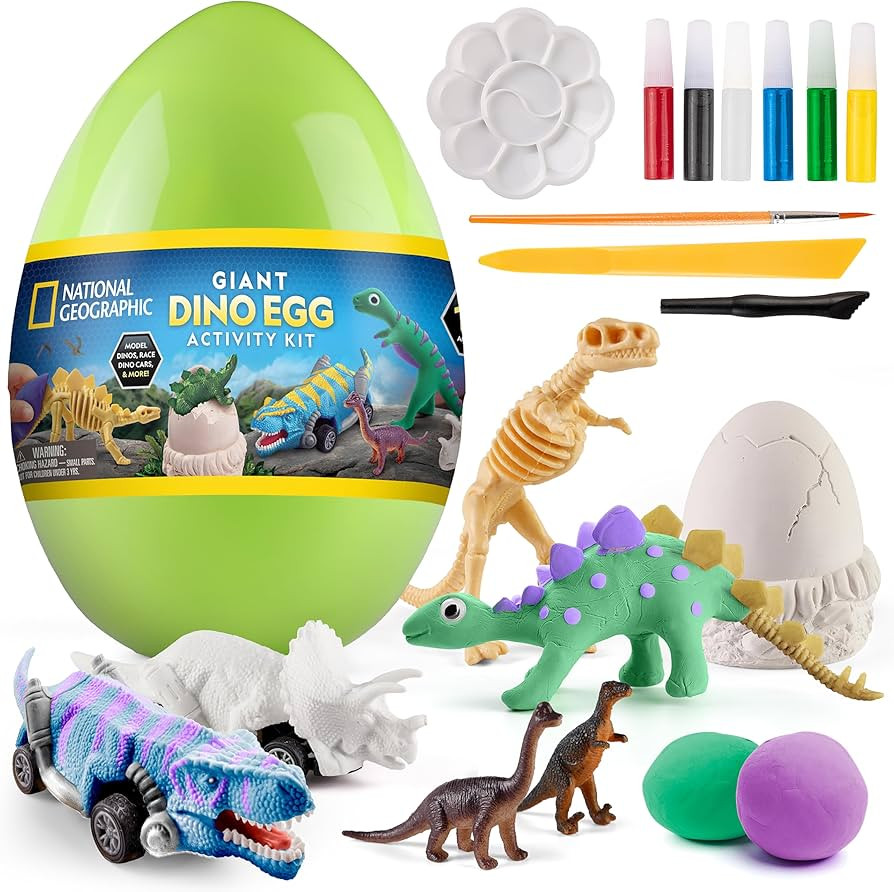 NATIONAL GEOGRAPHIC Giant Dinosaur Egg Activity Kit – 15+ Dino Crafts, Painting Cars, Clay Mode... | Amazon (US)