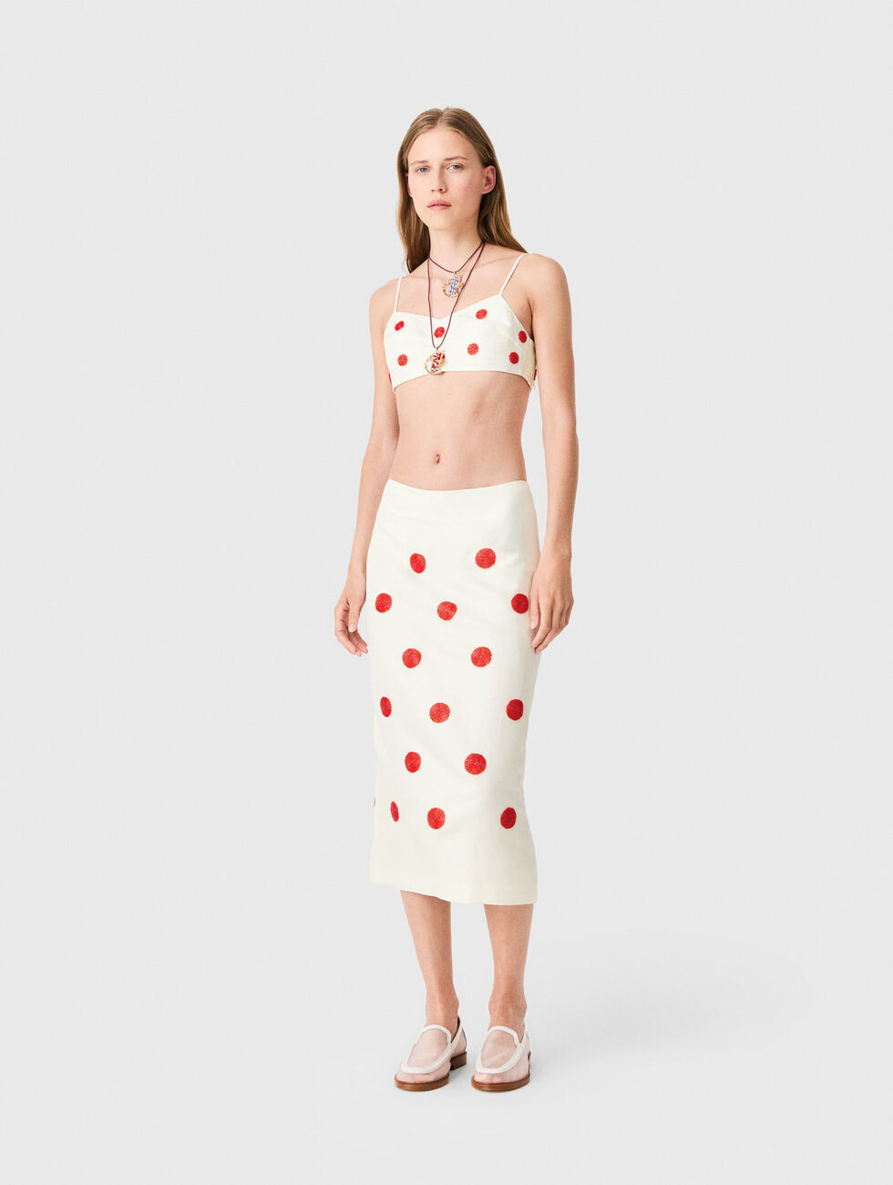 Embroidered linen and silk crop top White for Women | Maje | Maje US