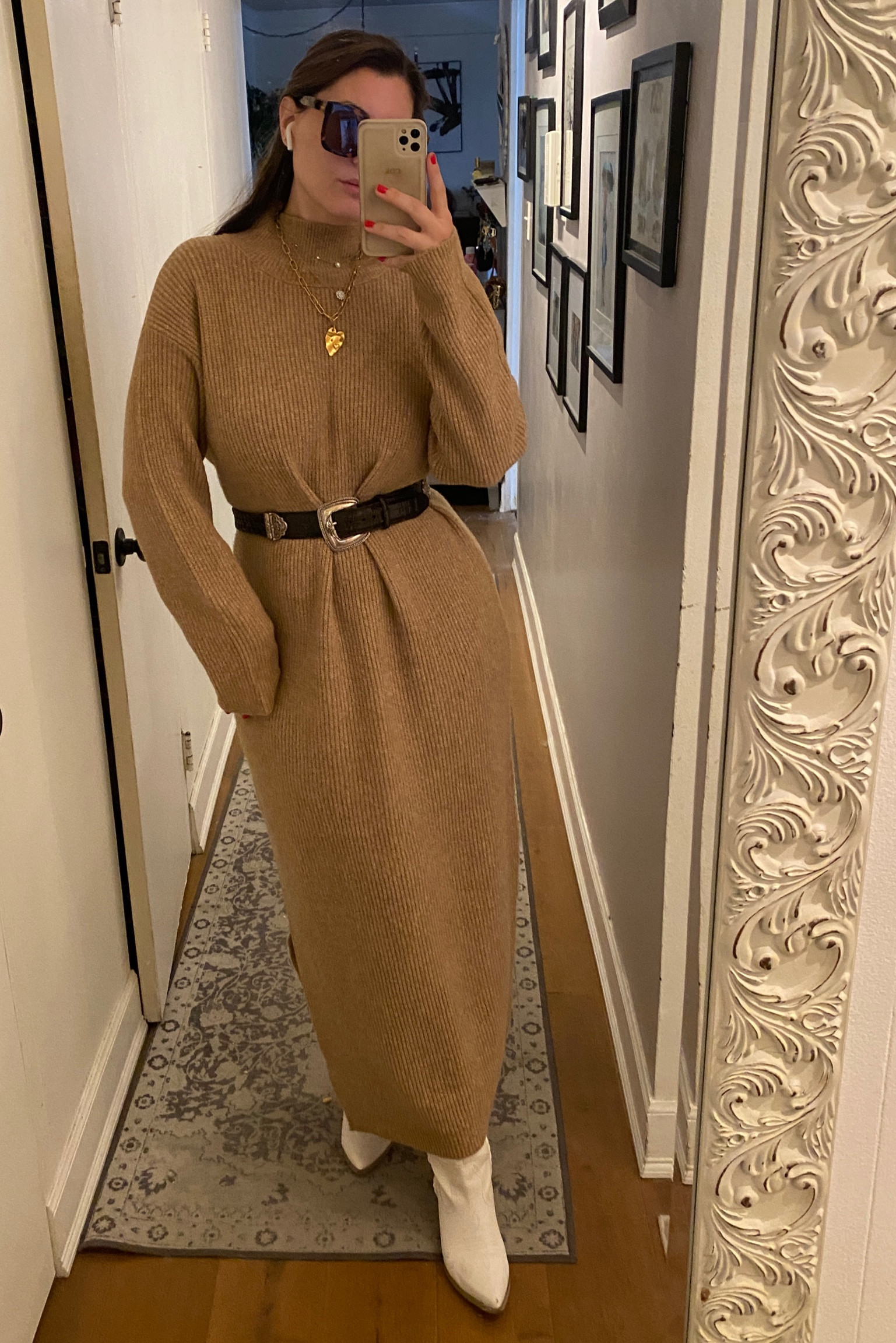 Winter ready in the coziest sweater dress. So flattering when you add a little waist belt, some gold jewelry and white booties. Paired with oversized sunglasses for a chic look (and to cover my no makeup face 😅). Dress runs big. I’m in a L but could do a M  

Target find, midi dress, sweater dress, sale, rope belt, target dress, sale alert, midsize 

#LTKFindsUnder50 #LTKSaleAlert #LTKMidsize