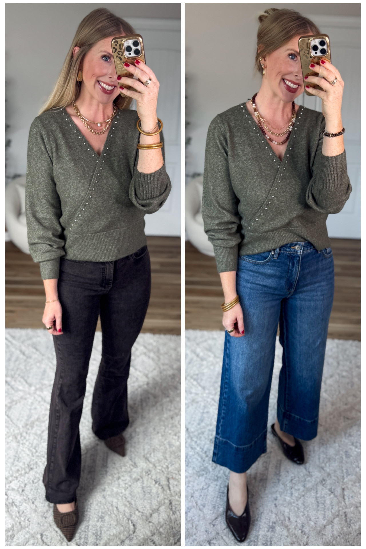 2 ways to style this faux wrap sweater from Walmart!