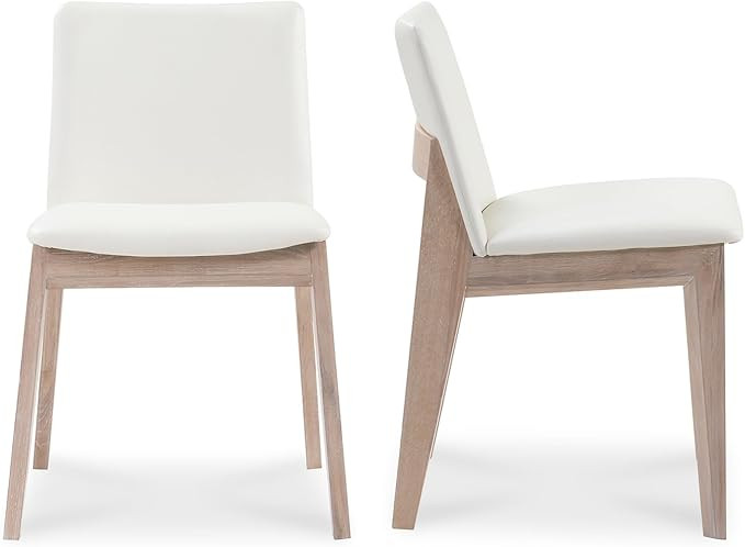 Evren Dining Chairs, Solid White Oak Frame with Vegan Leather, Cream White - Set of Two | Amazon (US)