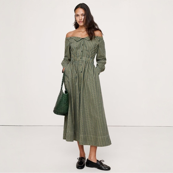 NWT Banana Republic Cotton Poplin Off The Shoulder Maxi Shirt Dress | Poshmark