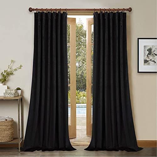 StangH Black Velvet Curtains Set of 2 Blackout Panels 120-inches Extra Long Thick Thermal Insulat... | Amazon (US)