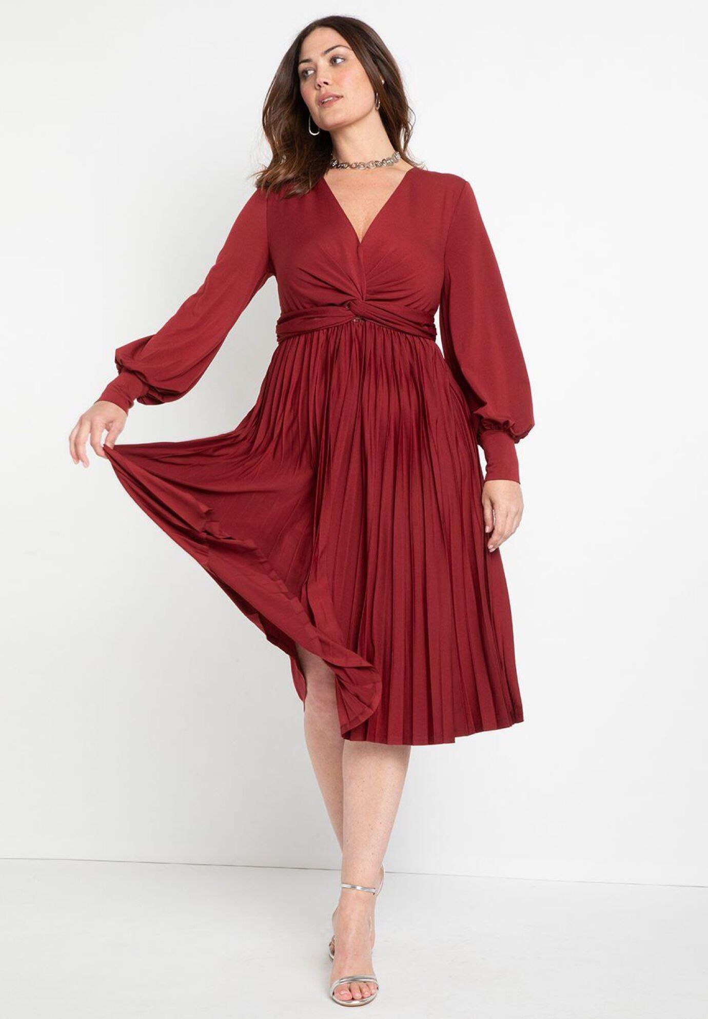 Knot Front Pleated Skirt Dress | Eloquii