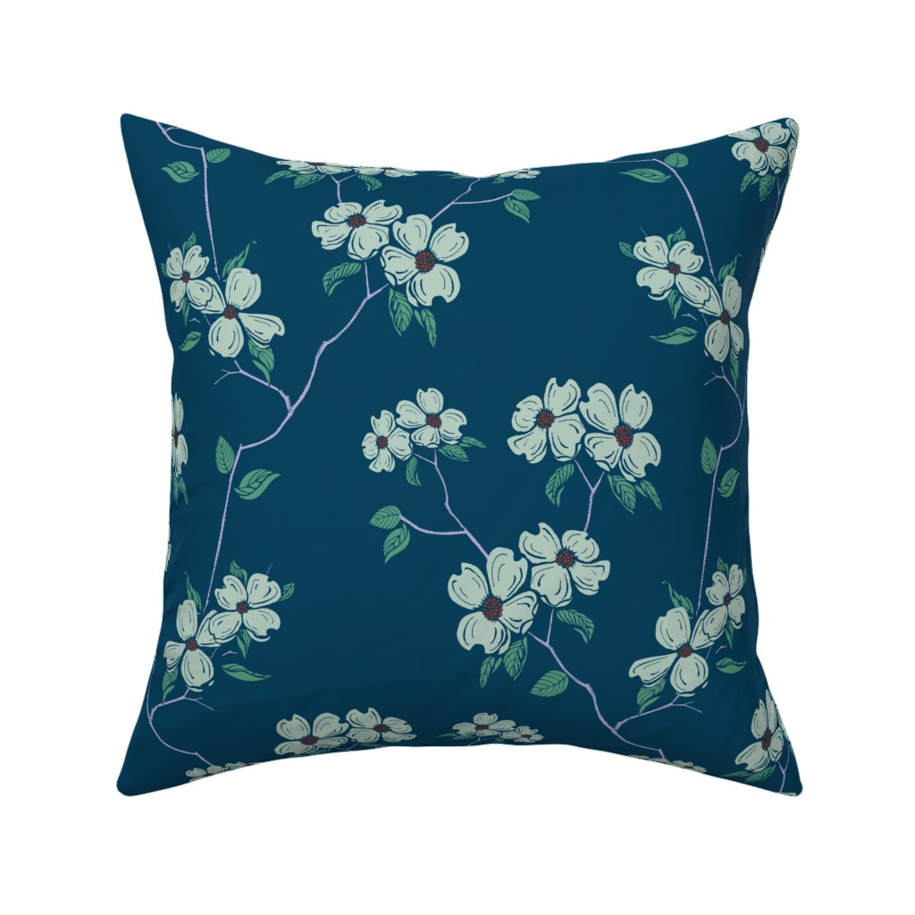 Dogwood Branches- green on navy Throw Pillow | Spoonflower | Spoonflower