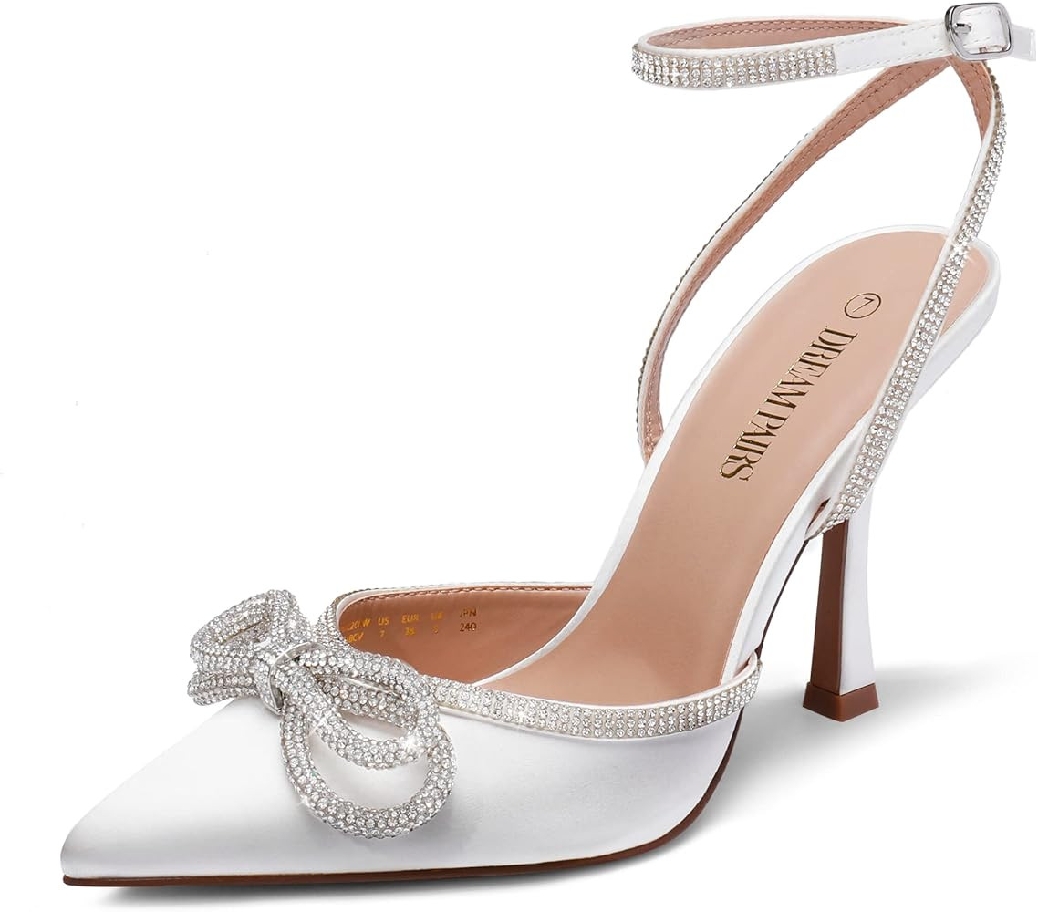 DREAM PAIRS Women's High Heels Destiny Closed Toe Strappy Heels Sexy Rhinestone Ankle Strap Pumps... | Amazon (US)
