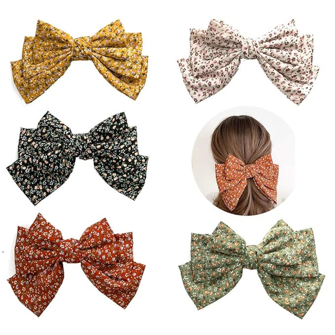 Women Big Bow Clips Chiffon Floral Print Barrettes for Thin Thick Hair Girls Hair Accessories 5 P... | Amazon (US)