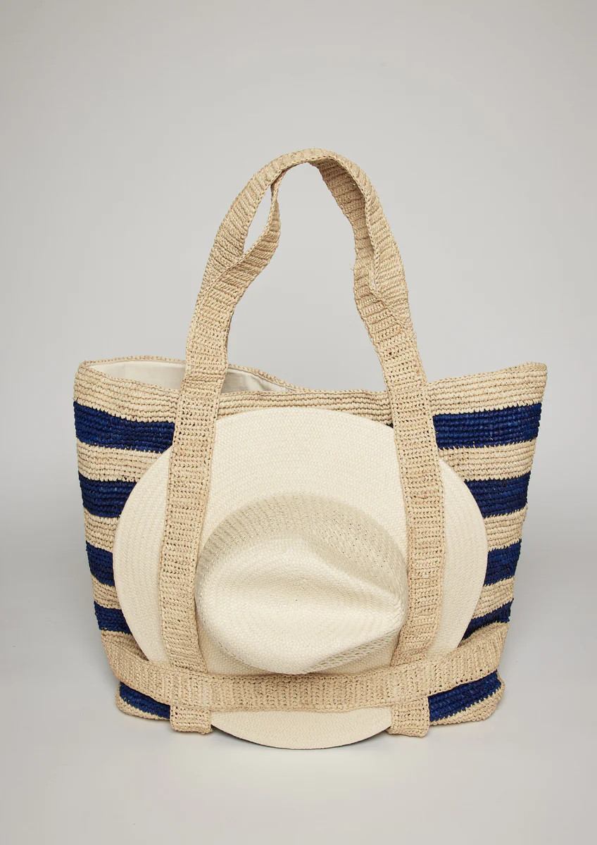 The Original Straw Traveler Bag- Navy Stripe | Hat Attack