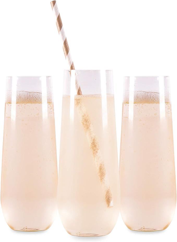 Decore Collection - 48 Pack Stemless Plastic Champagne Flutes 9oz with 50 Straws included, Premiu... | Amazon (US)