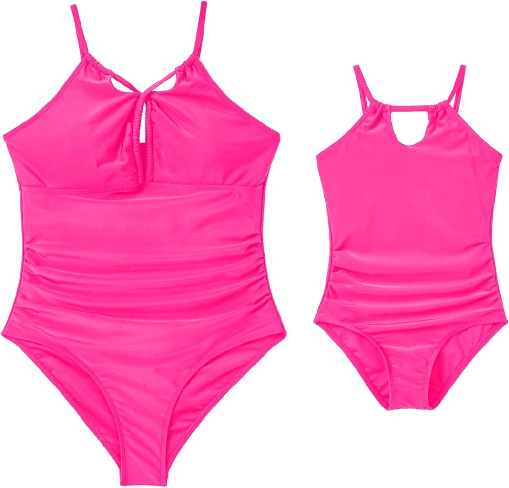 IFFEI Mommy and Me Swimsuits Cutout Tummy Control One Piece Bathing Suit Family Matching Swimwear Beachwear Hot Pink Little Girls: 6-7 Years at Amazon Women\u2019s Clothing store | Amazon (US)