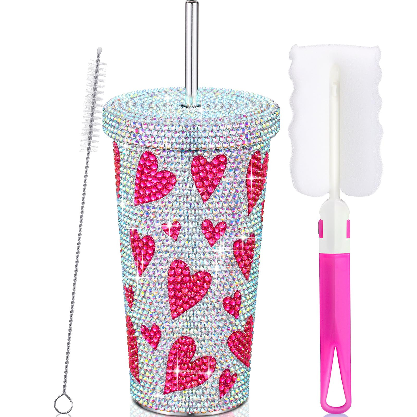 Domensi 17 oz Bling Diamond Tumbler Heart Print Rhinestone Cup Crystal Vacuum Insulated Mug for W... | Amazon (US)