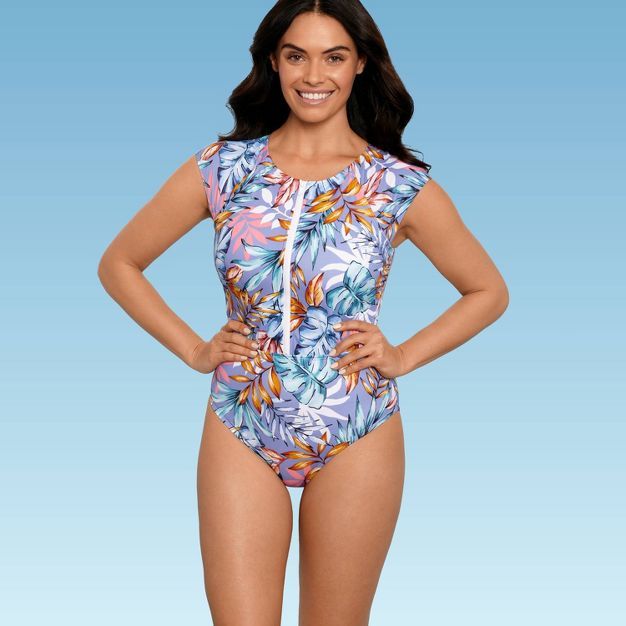 Women's Slimming Control Zip-Front Cap Sleeve One Piece Swimsuit - Beach Betty by Miracle Brands ... | Target