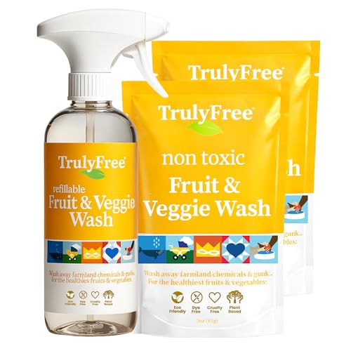 Truly Free Fruit and Vegetable Wash - Veggie Wash Removes 99% of Dirt & Wax | Plant-Based Produce Cleaner Spray | No Aftertaste, Refillable, Made in USA | Fragrance-Free, 16oz | Amazon (US)
