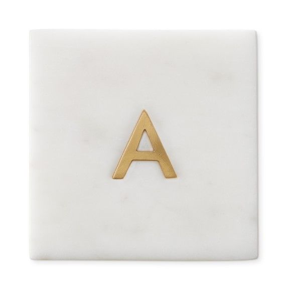Marble & Brass Monogram Coasters, Set of 4 | Williams-Sonoma