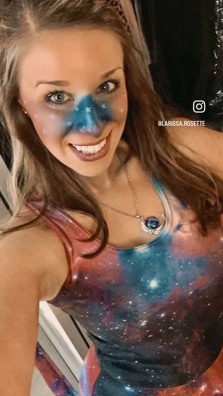 One of my favorite #Halloween #costumes because the #makeup was so fricken fun to do was this #galaxy #costume! The #outfit is #easy and #inexpensive from @amazon and I literally just used #eyeshadow and #eyeliner to do the face. 

#LTKHalloween #LTKstyletip #LTKSeasonal