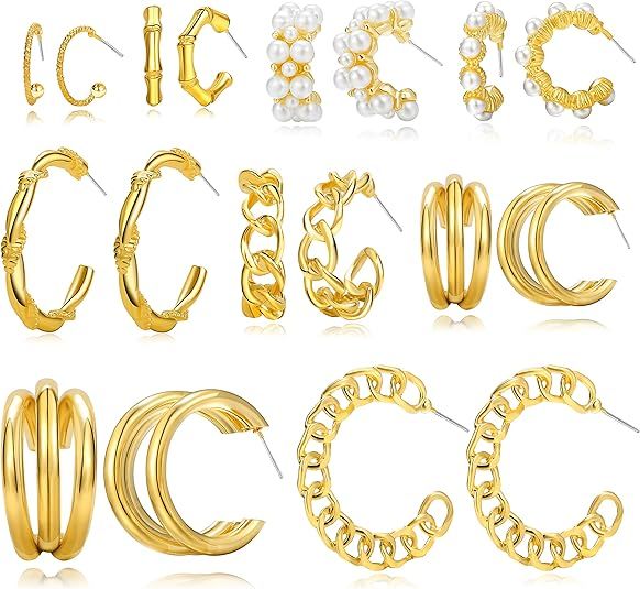 17 MILE Women's Brass Thick Chunky Hoop Earrings, Set of 9 | Amazon (US)