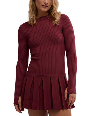Free People Women's Emmy Ribbed Knit Pleated A-Line Mini Dress - Macy's | Macy's