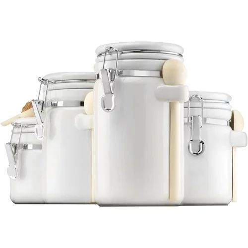 Anchor Hocking White Ceramic Canister Set with Wooden Spoons, 4 Canister Set - Walmart.com | Walmart (US)