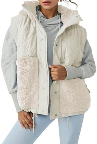 Imily Bela Womens Winter Sherpa Fleece Vest Stand Collar Button Down Sleeveless Jacket Casual Hoo... | Amazon (US)