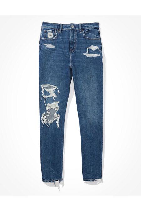 AE Ripped Mom Jean Women's Blue Path 20 Regular | American Eagle Outfitters (US & CA)