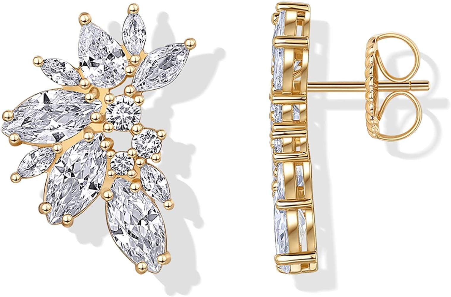PAVOI 14K Gold Plated Cubic Zirconia Stud Earrings for Women - 925 Sterling Silver Posts Statemen... | Amazon (US)