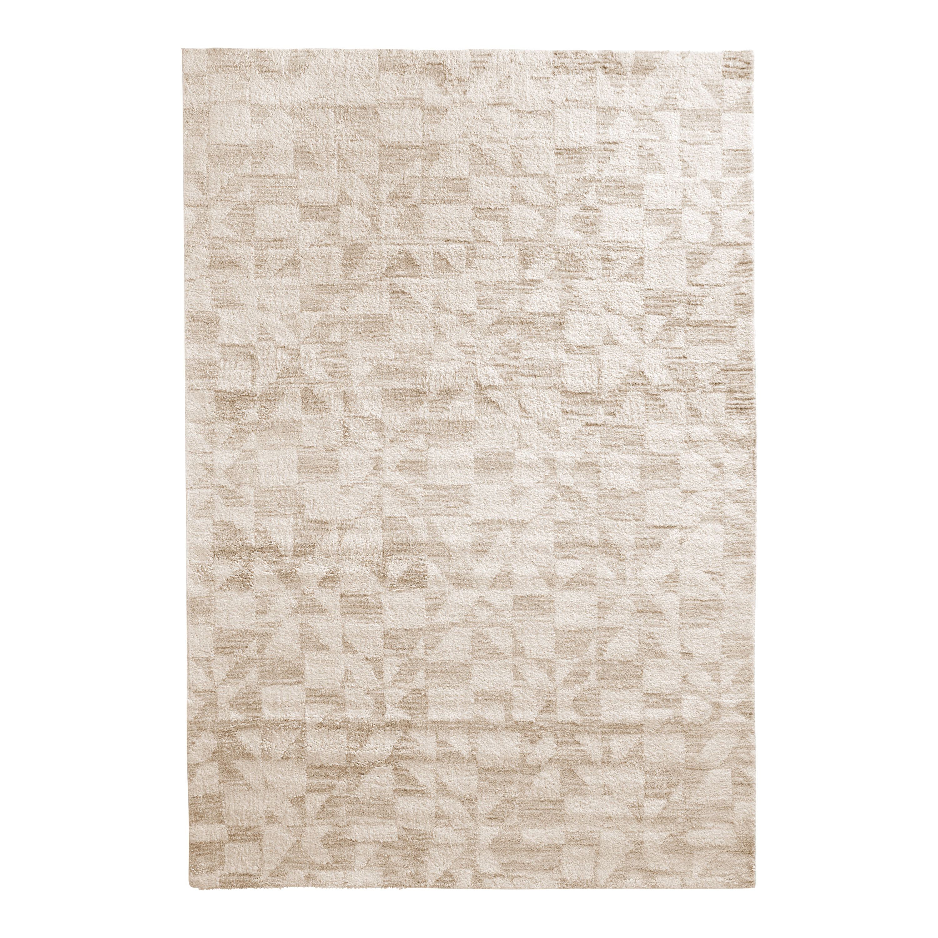 Prism Tonal Cream Modern Geo Plush Recycled Area Rug | World Market