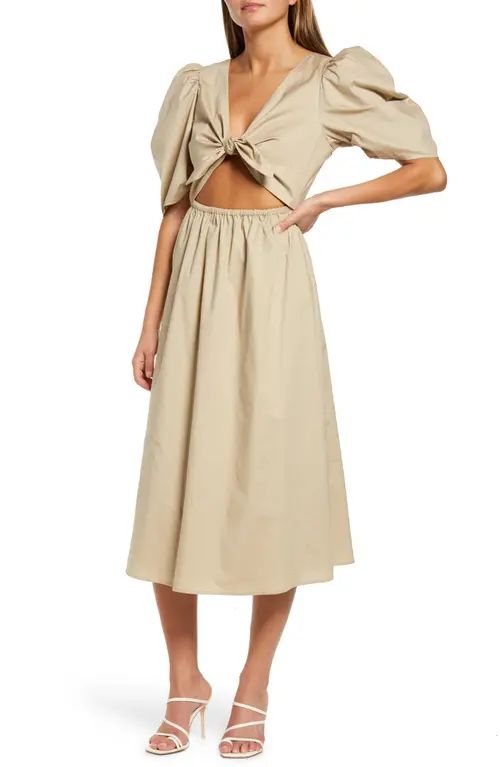 WAYF Peggy Cutout Puff Sleeve Midi Dress in Natural at Nordstrom, Size X-Large | Nordstrom