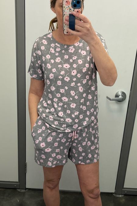 I sized up in these buttery soft PJs. There are multiple solids and patterns to mix and match. I like the pattern for less see-through appearance (if ya know what I mean)  
