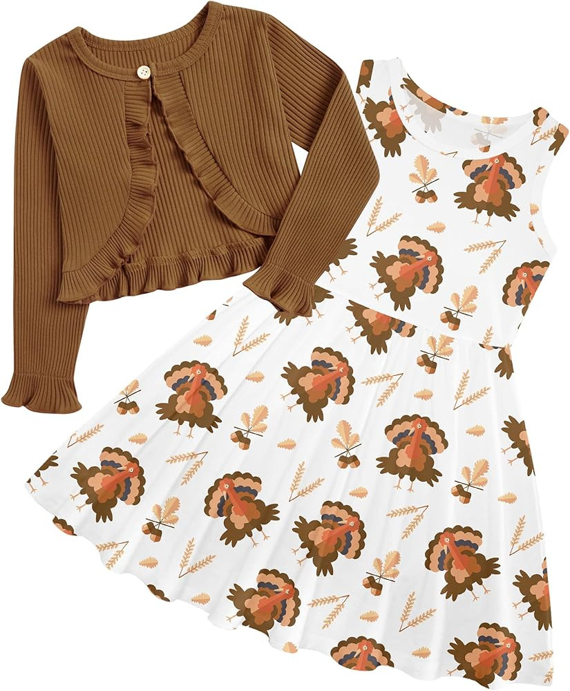 Toddler Girl Sleeveless Dresses and Long Sleeve Ruffle Cardigan 2 Piece Fall Outfits for 2-7T | Amazon (US)