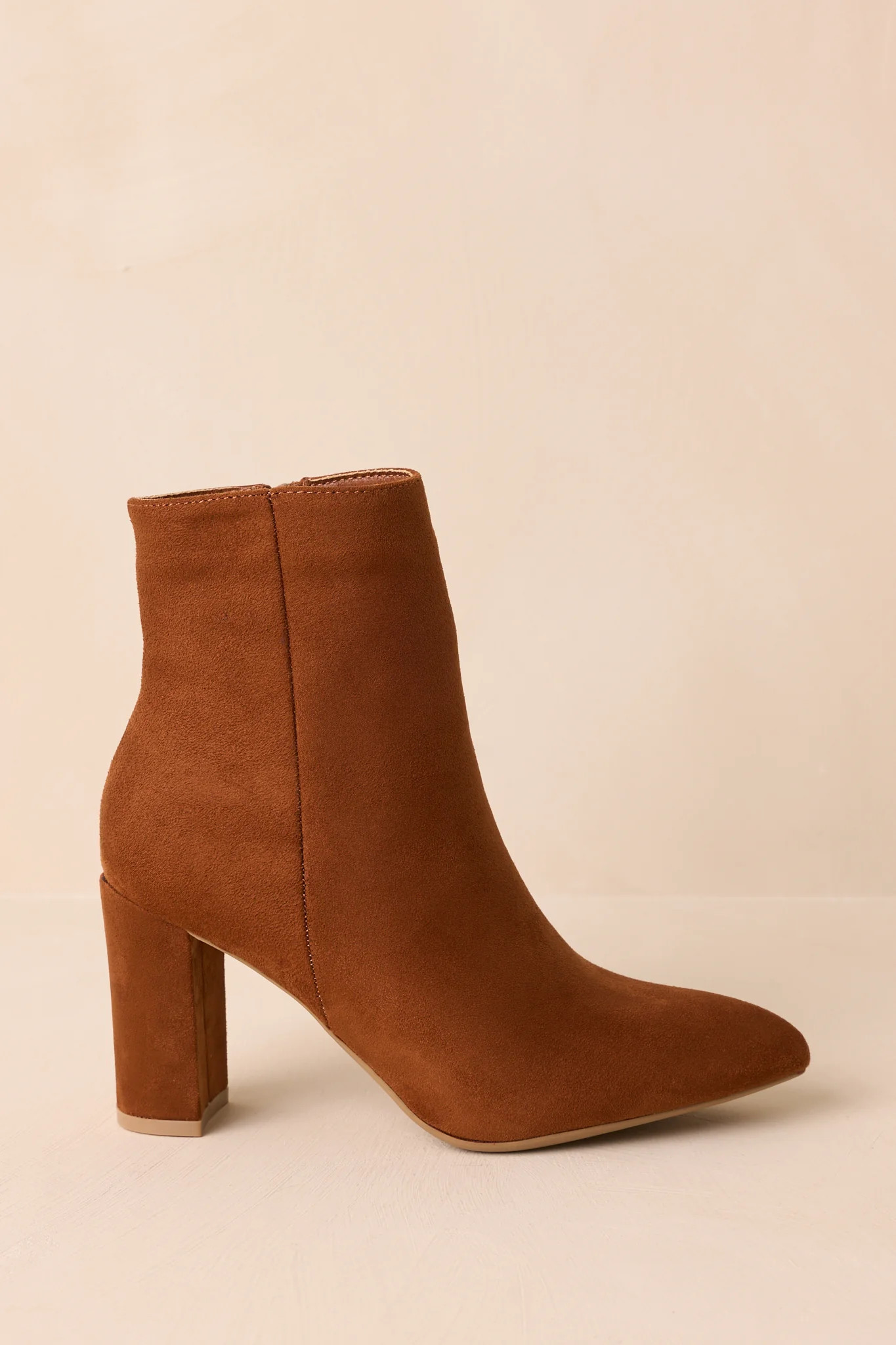 From Here On Cinnamon Brown Faux Suede Block Heel Ankle Boots | Red Dress