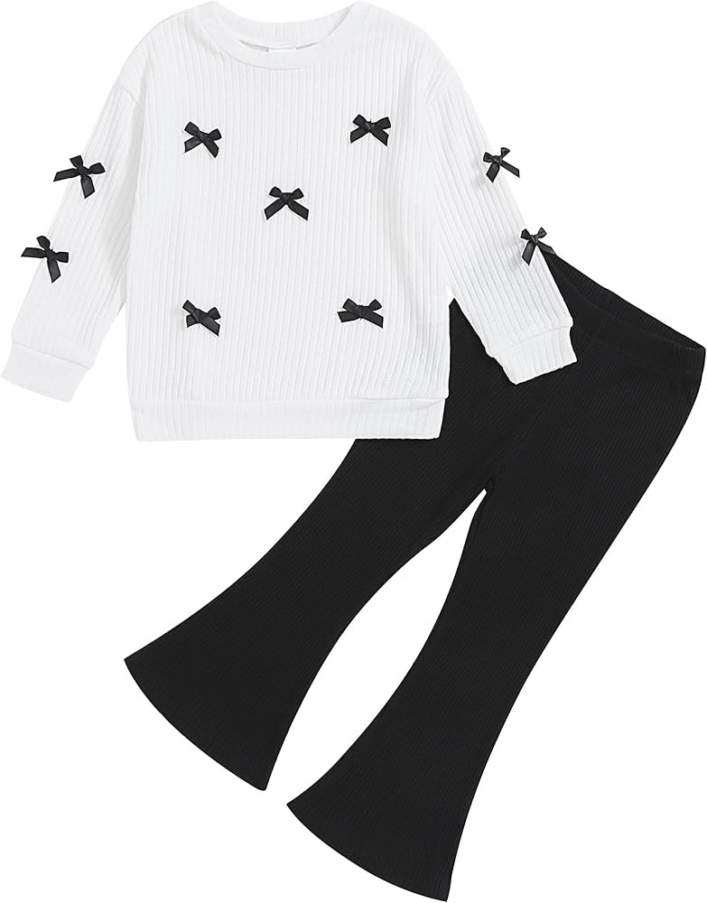 Toddler Girl Clothes Kids Outfits Long Sleeve Ribbed Sweatshirt Bell Bottom Pants Set Fall Winter... | Amazon (US)