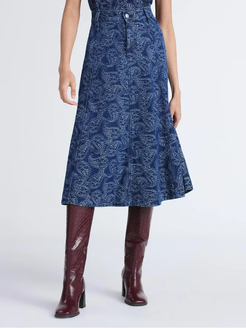 Free Assembly Women's and Women's Plus Cotton Jacquard Panel Midi Skirt, Sizes 0-26W | Walmart (US)