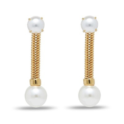 Lele Sadoughi GOLD PEARL SNAKE CHAIN LINEAR EARRINGS | eBay US